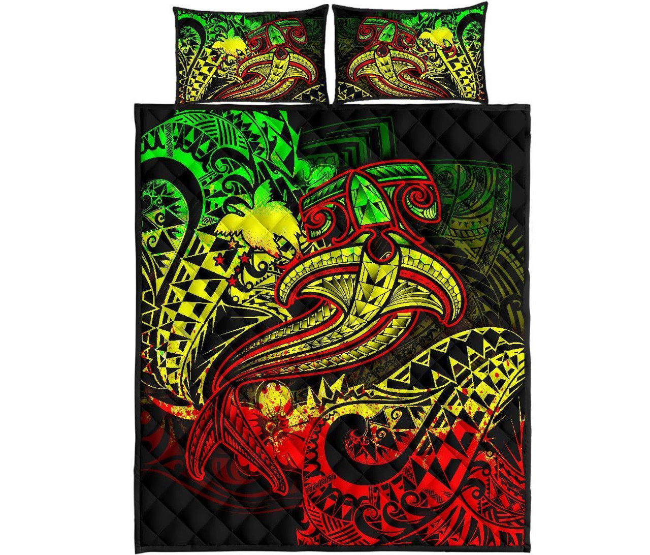 Papua New Guinea Quilt Bed Set - Reggae Shark Polynesian Tattoo 5
