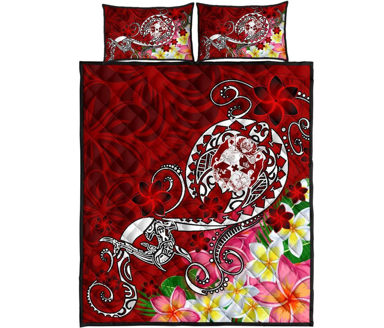 Tonga Quilt Bed Set - Turtle Plumeria (Red) 5