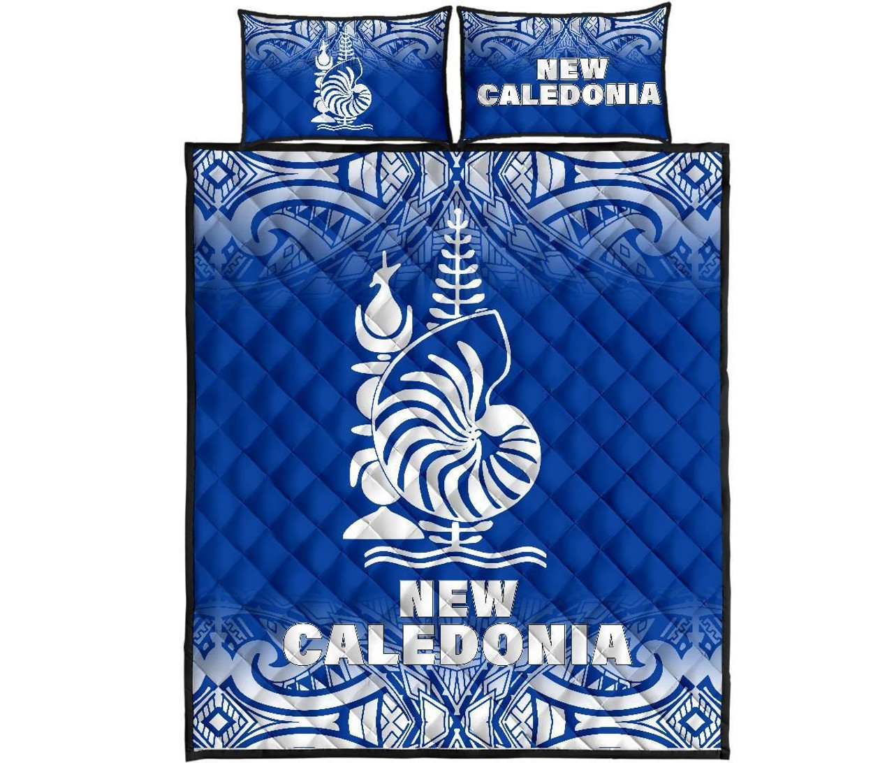 New Caledonia Quilt Bed Set - New Caledonia Coat Of Arms Polynesian Tattoo Blue Fog Style 1