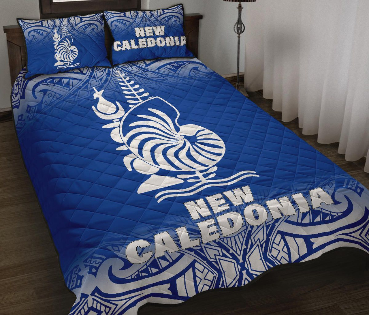 New Caledonia Quilt Bed Set - New Caledonia Coat Of Arms Polynesian Tattoo Blue Fog Style 2