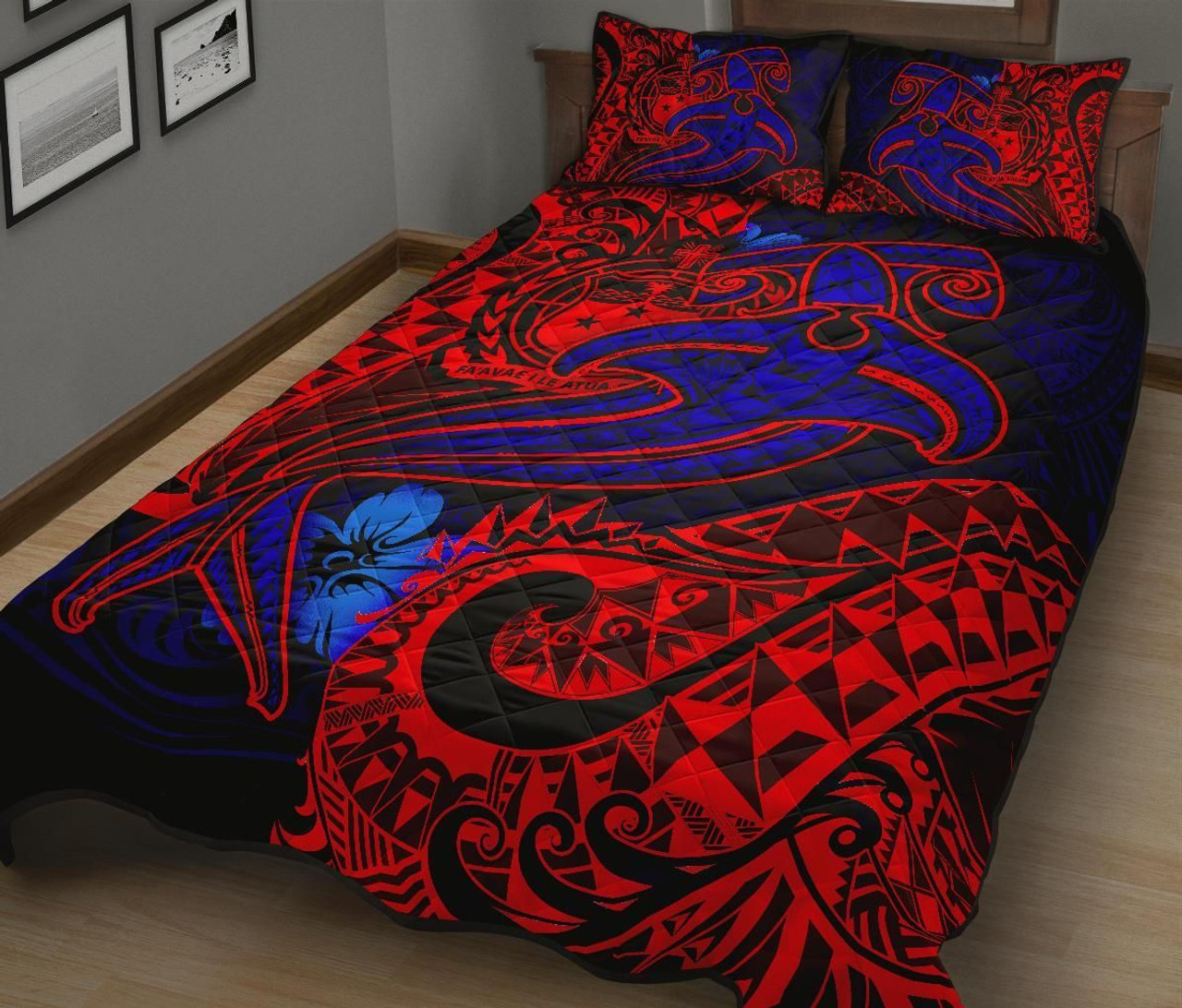 Samoa Quilt Bed Set - Blue Shark Polynesian Tattoo 2