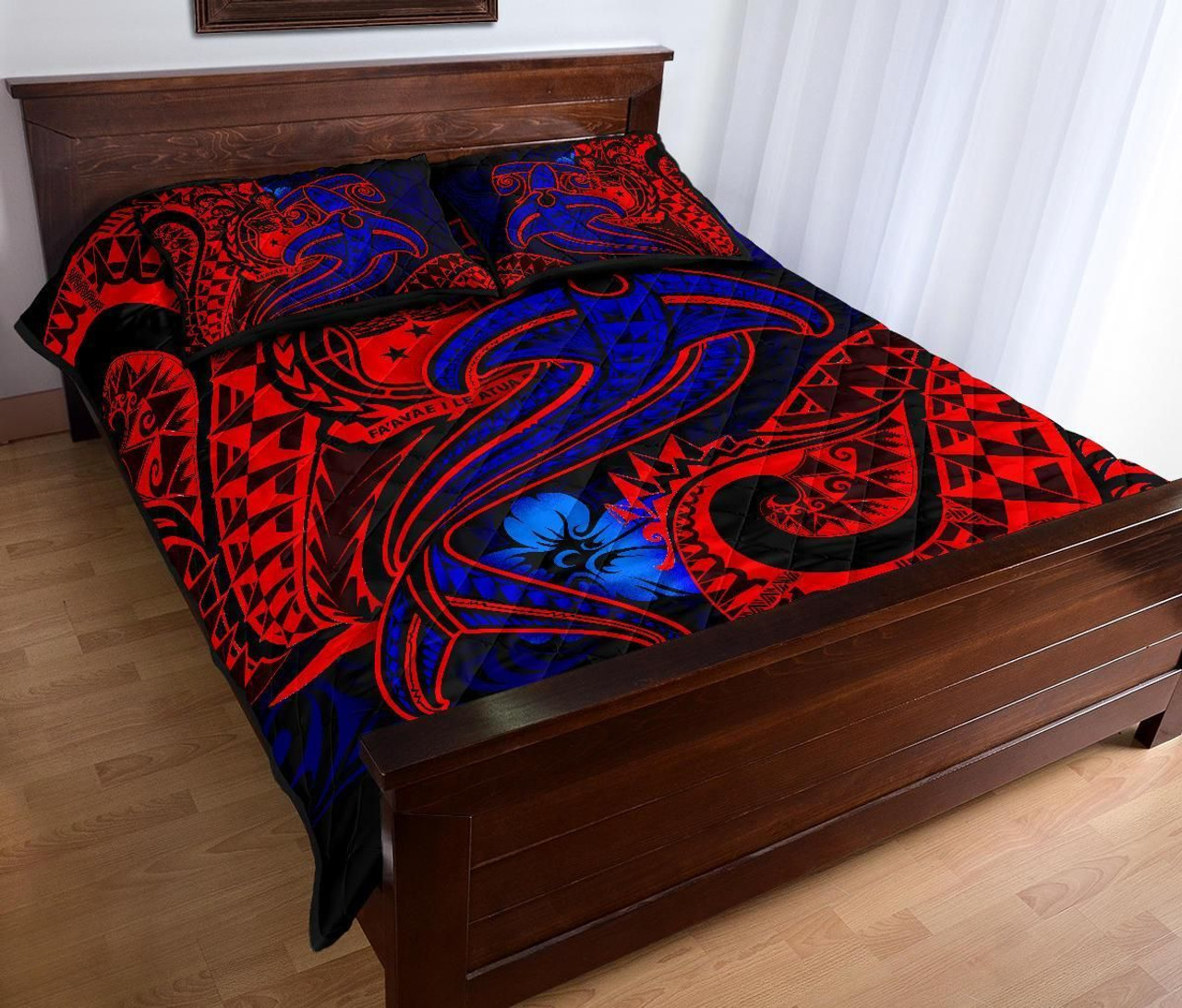 Samoa Quilt Bed Set - Blue Shark Polynesian Tattoo 3