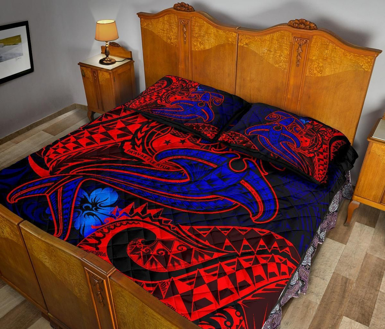 Samoa Quilt Bed Set - Blue Shark Polynesian Tattoo 4