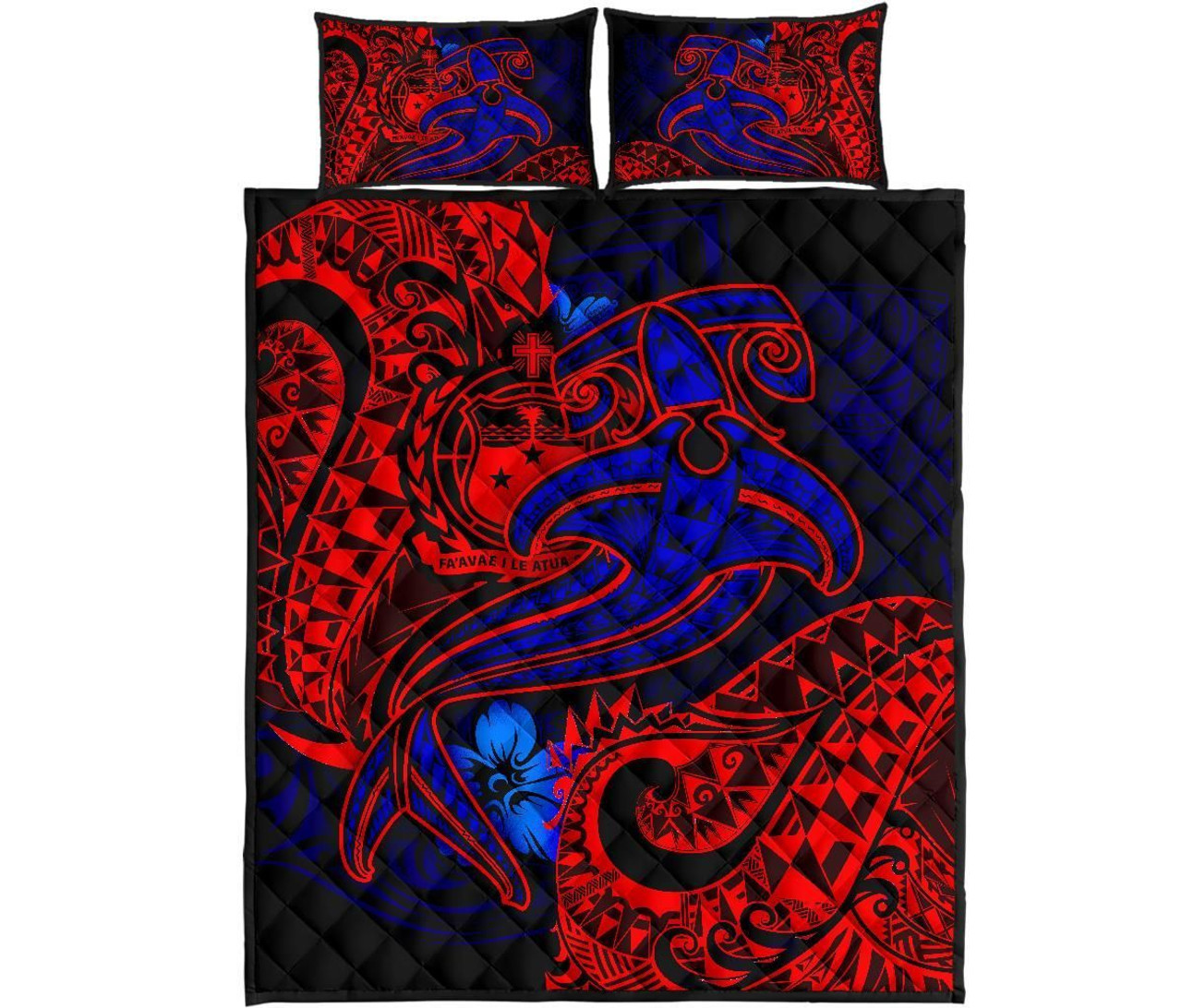 Samoa Quilt Bed Set - Blue Shark Polynesian Tattoo 5