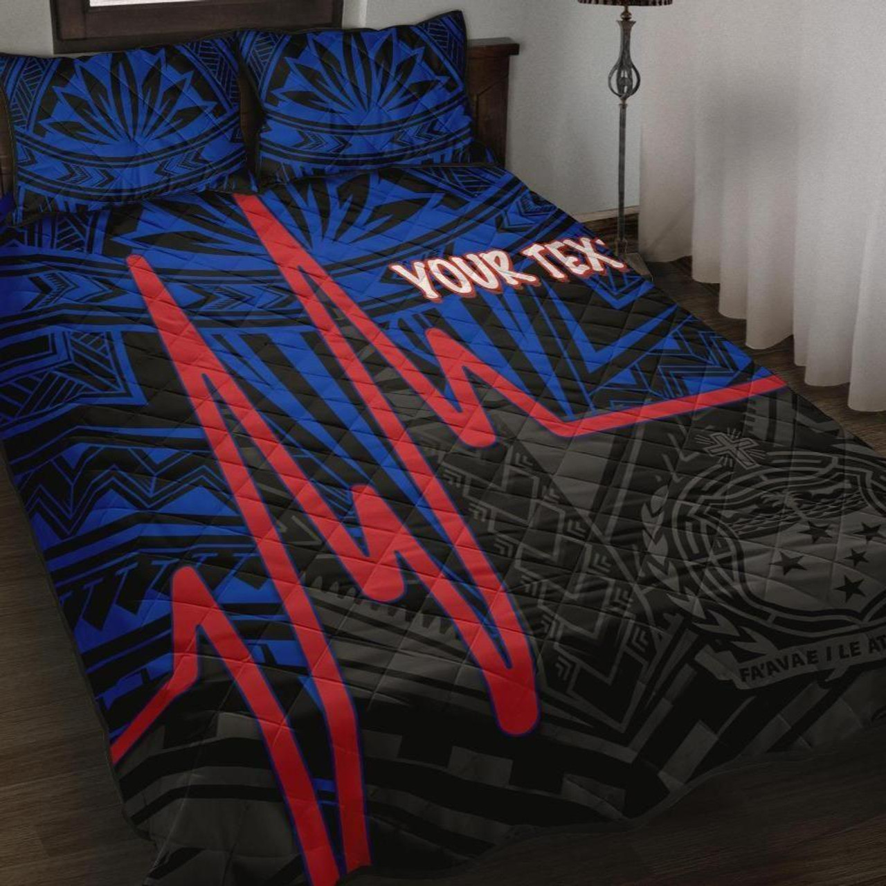 Samoa Personalised Quilt Bed Set - Samoa Seal With Polynesian Patterns In Heartbeat Style(Blue) 1