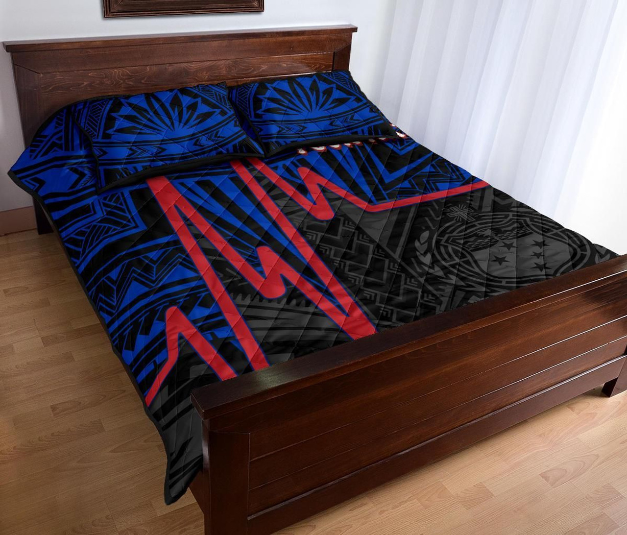 Samoa Personalised Quilt Bed Set - Samoa Seal With Polynesian Patterns In Heartbeat Style(Blue) 3
