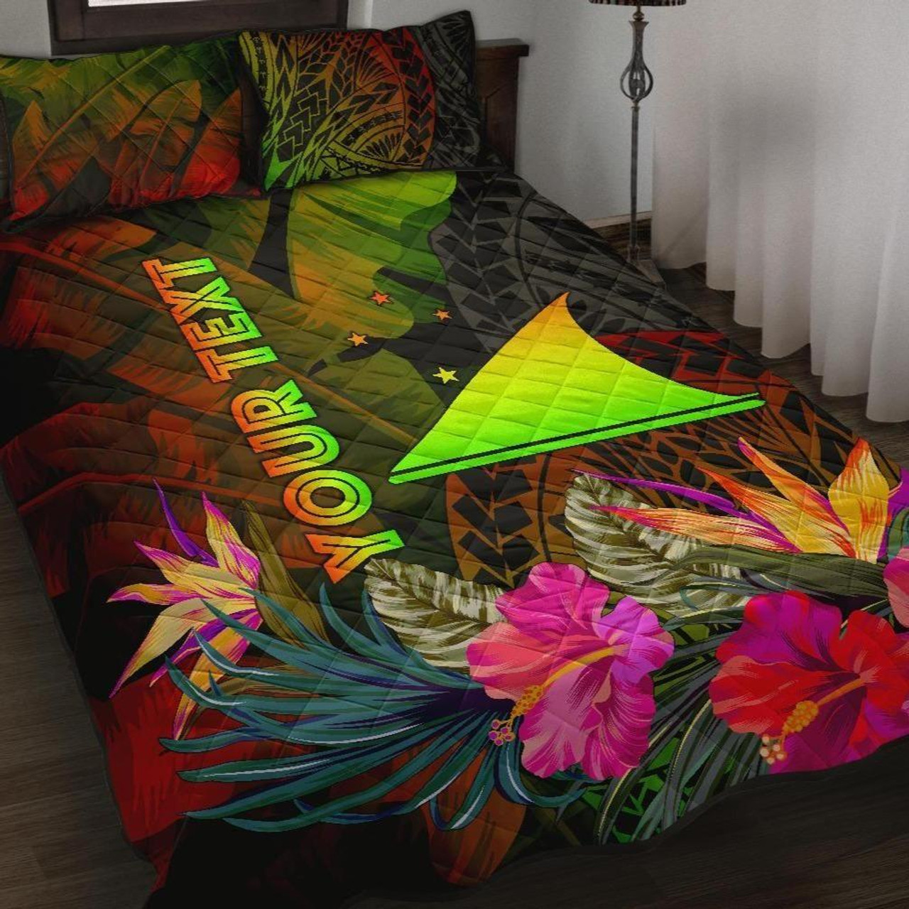 Tokelau Polynesian Personalised Quilt Bed Set - Hibiscus and Banana Leaves 1