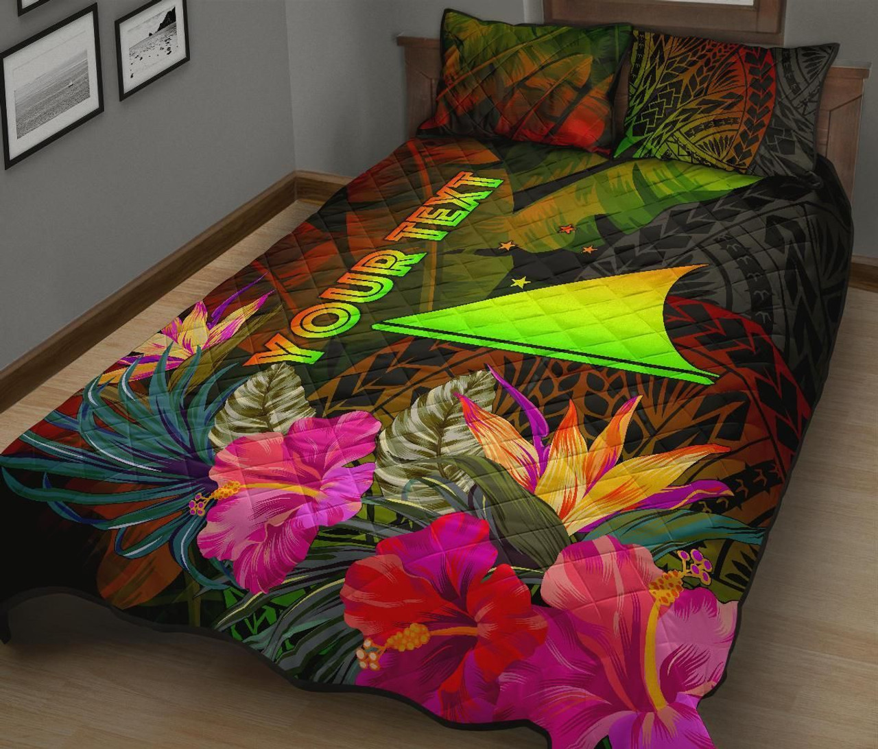 Tokelau Polynesian Personalised Quilt Bed Set - Hibiscus and Banana Leaves 2