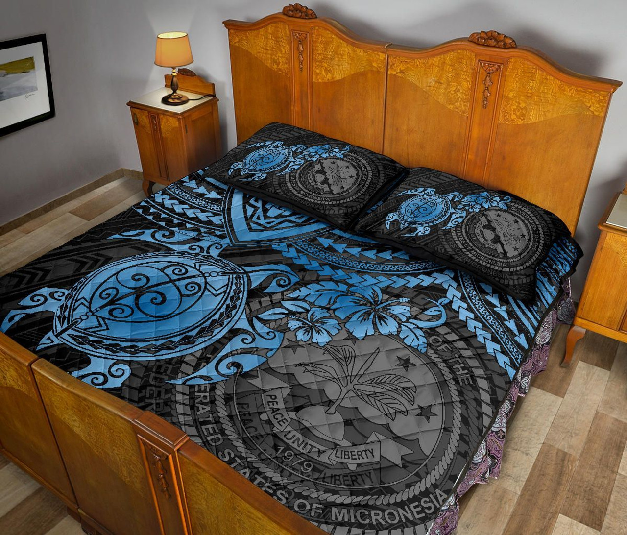 Federated States Of Micronesia Quilt Bed Set - Federated States Of Micronesia Seal & Blue Turtle Hibiscus 4