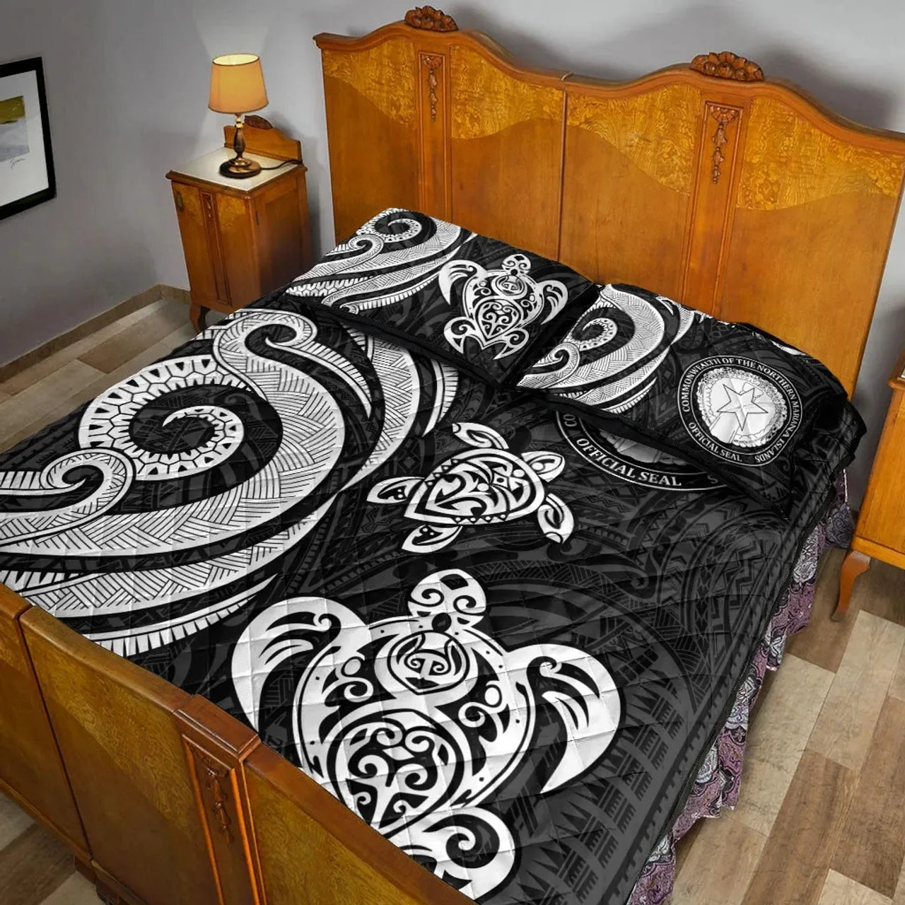 Northern Mariana Islands Quilt Bed Set - White Tentacle Turtle