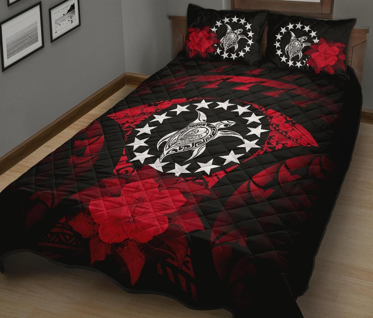 Cook Islands Polynesian Quilt Bed Set Hibiscus Red 2