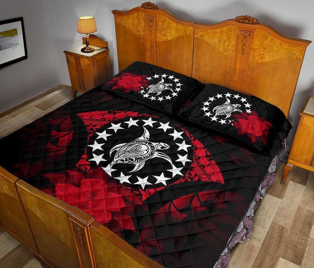 Cook Islands Polynesian Quilt Bed Set Hibiscus Red 4