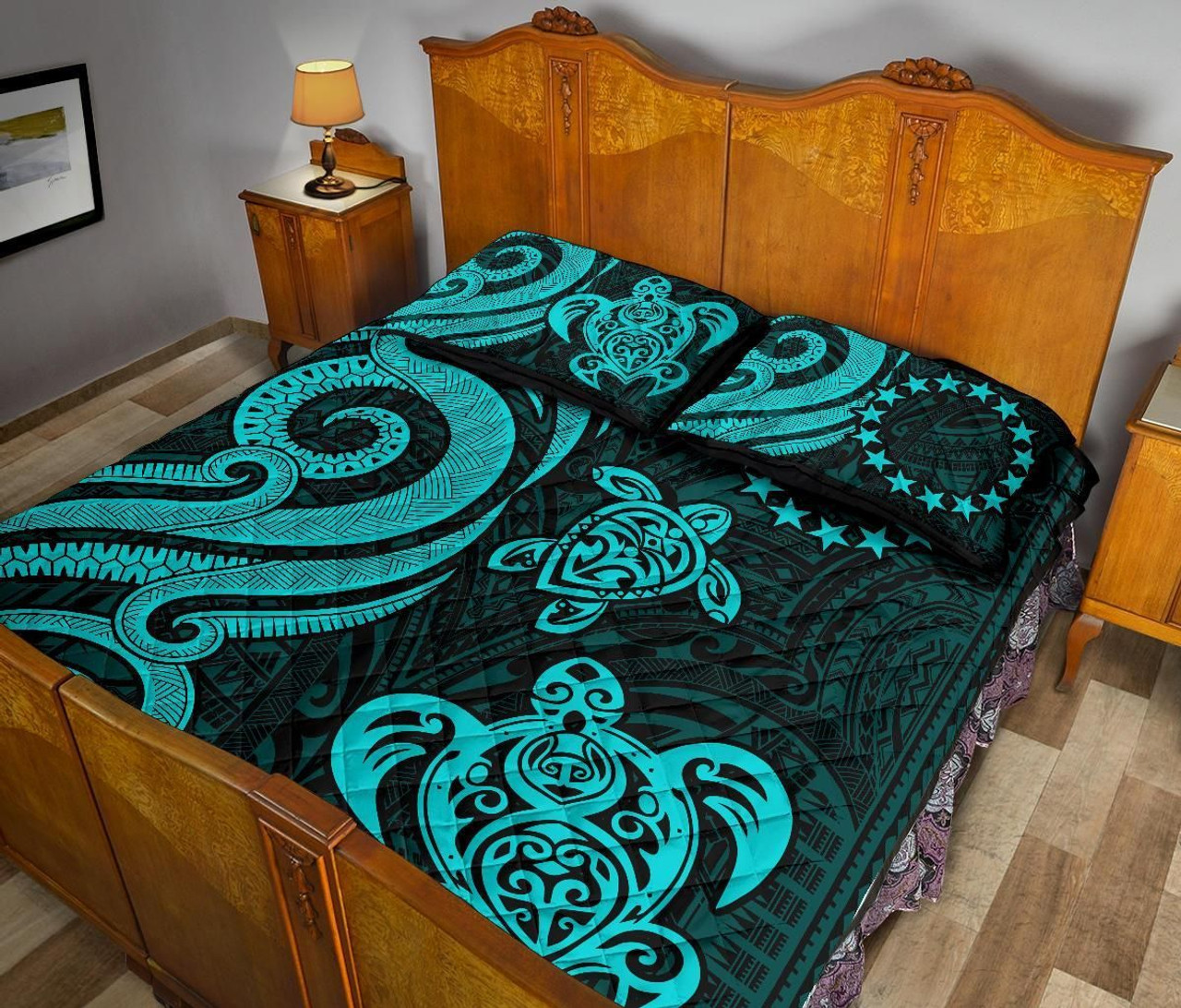 Cook Islands Quilt Bed Set - Turquoise Tentacle Turtle 4