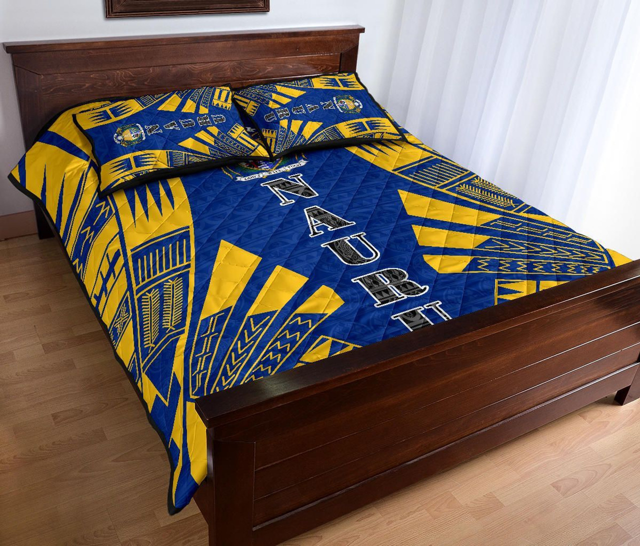 Nauru Quilt Bed Set - Nauru Coat Of Arms & Polynesian Yellow Tattoo Style 4