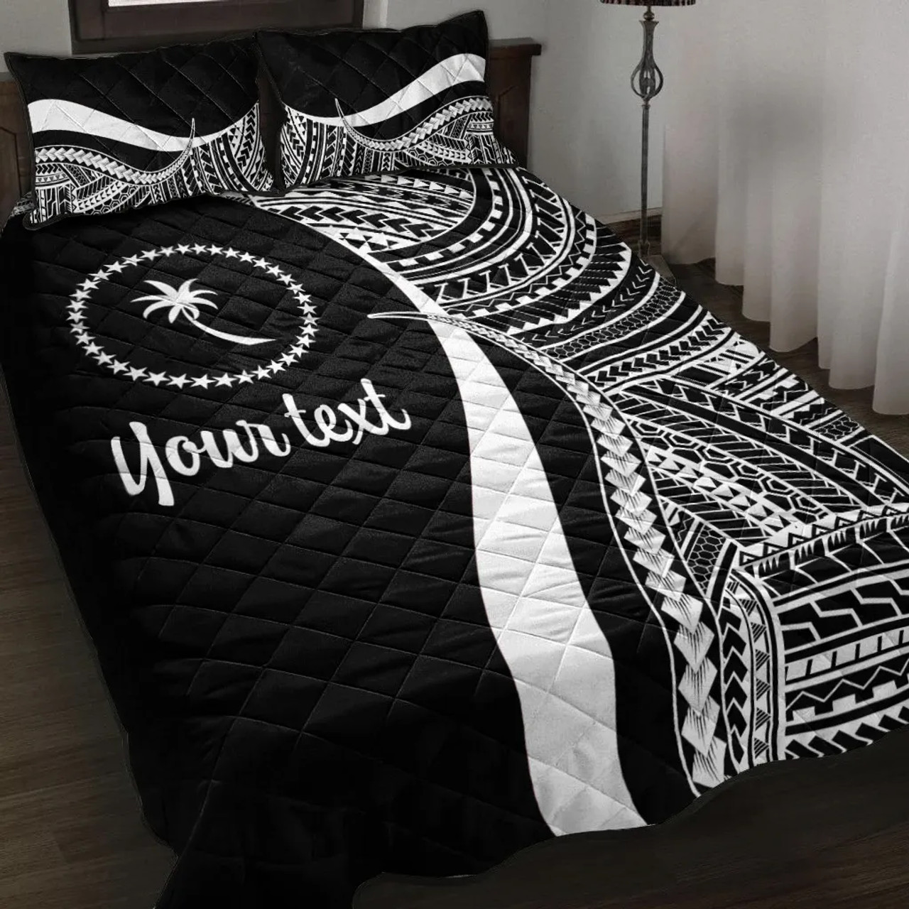 Chuuk Custom Personalised Quilt Bet Set - White Polynesian Tentacle Tribal Pattern 1