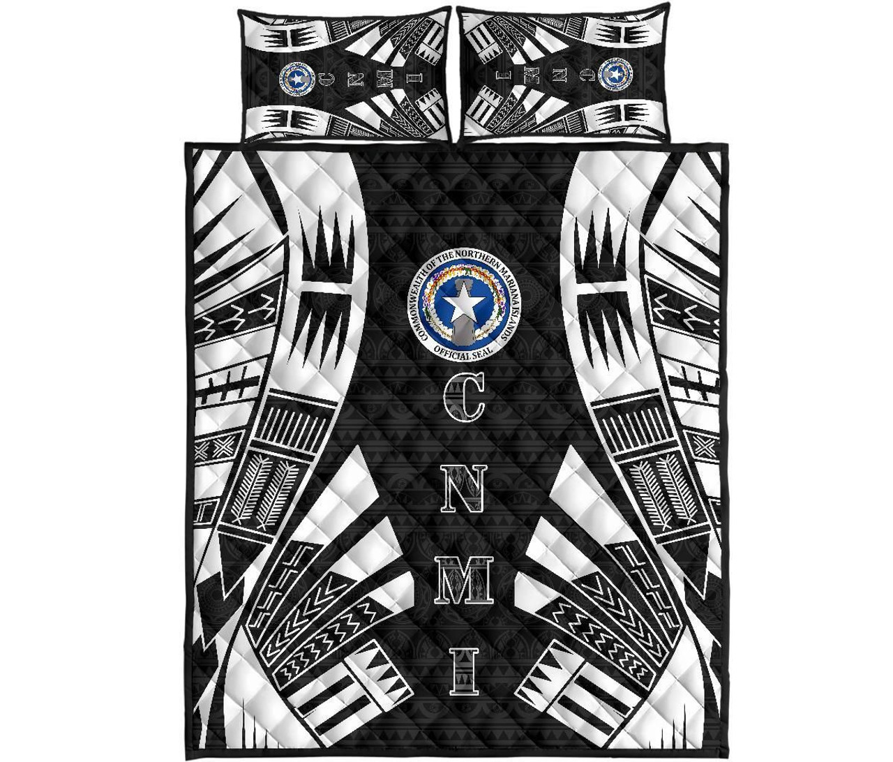 Northern Mariana Islands Quilt Bed Set - Northern Mariana Islands Seal & Polynesian White Tattoo Style 1