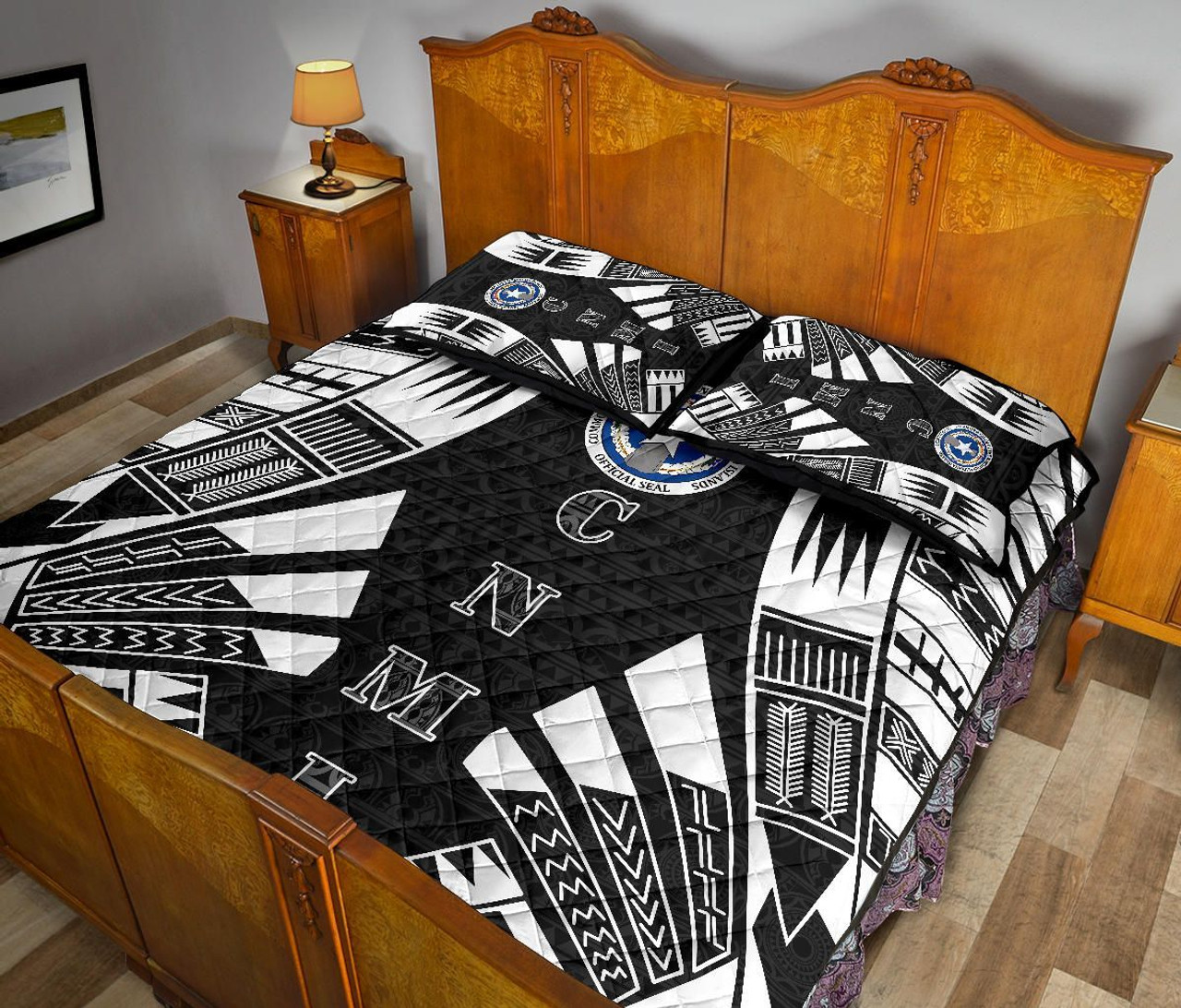 Northern Mariana Islands Quilt Bed Set - Northern Mariana Islands Seal & Polynesian White Tattoo Style 5