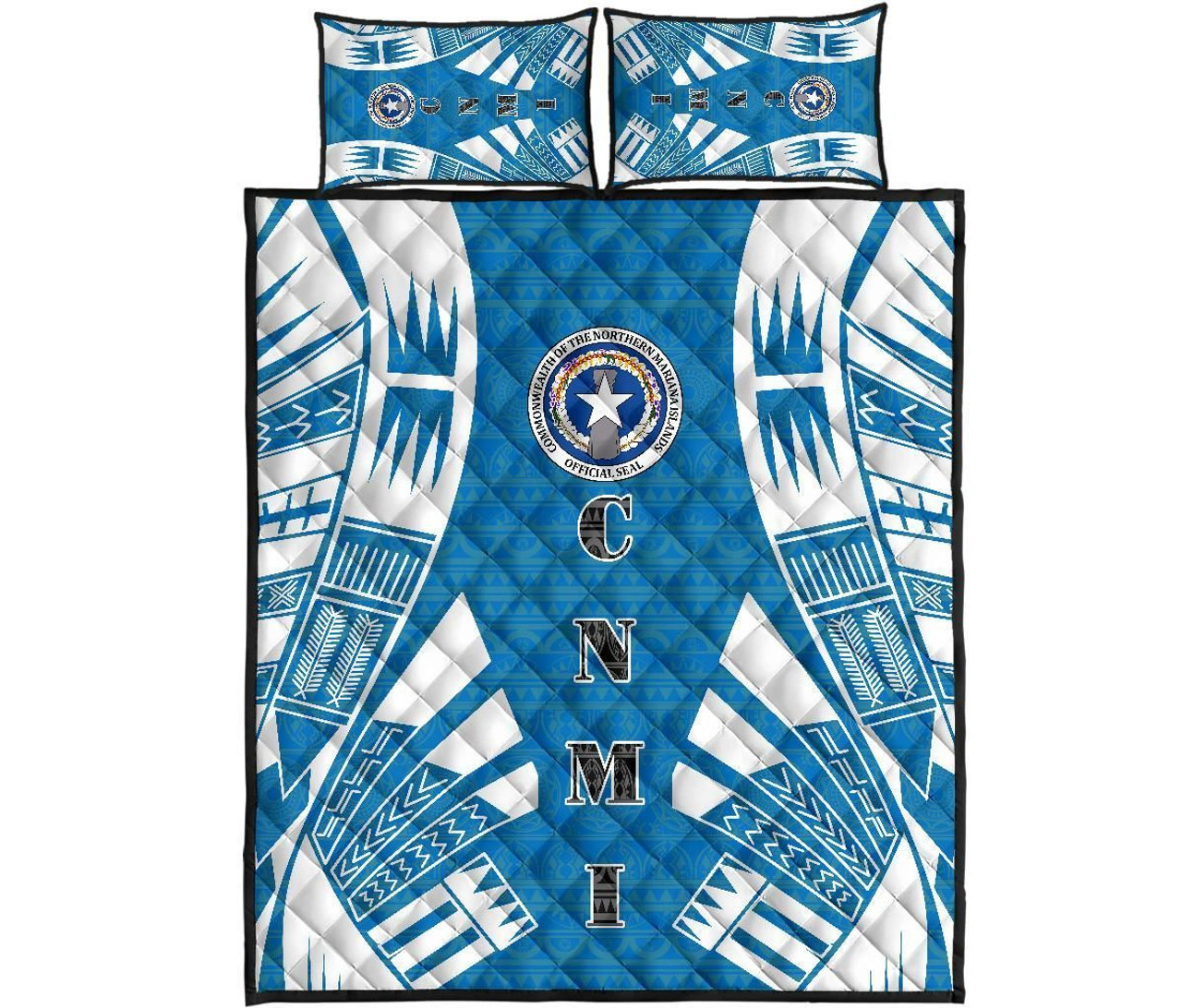 Northern Mariana Islands Quilt Bed Set - Northern Mariana Islands Seal & Polynesian White Tattoo Style 1