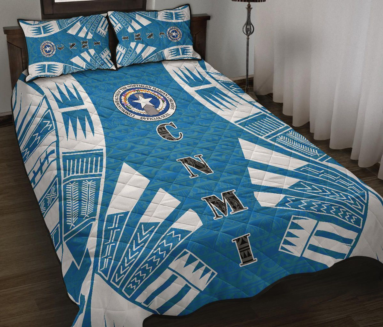 Northern Mariana Islands Quilt Bed Set - Northern Mariana Islands Seal & Polynesian White Tattoo Style 2