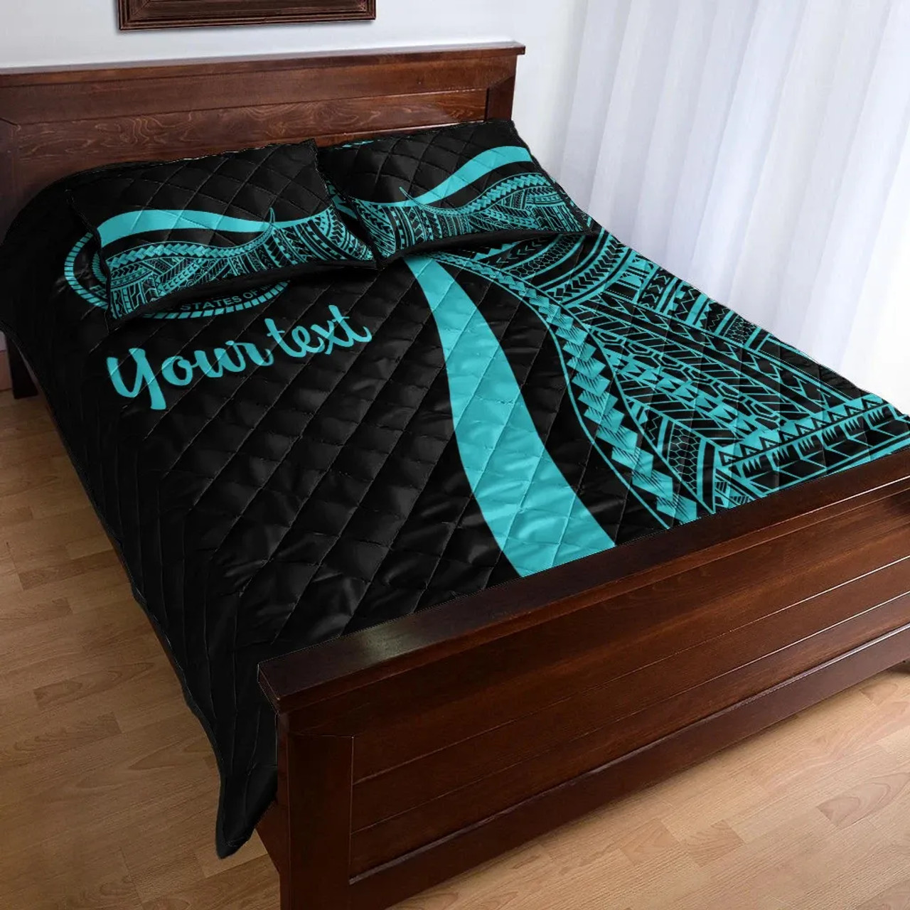 Federated States of Micronesia Custom Personalised Quilt Bet Set - Turquoise Polynesian Tentacle Tribal Pattern 3