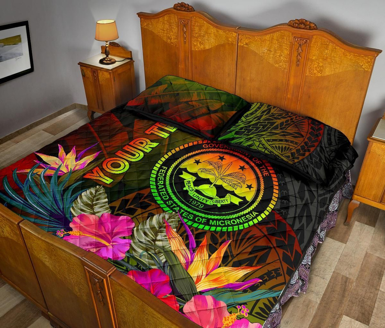 Federated States of Micronesia Polynesian Personalised Quilt Bed Set - Hibiscus and Banana Leaves 4