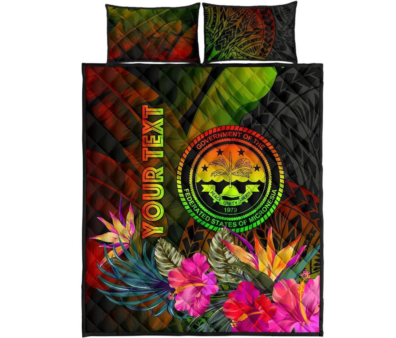 Federated States of Micronesia Polynesian Personalised Quilt Bed Set - Hibiscus and Banana Leaves 5