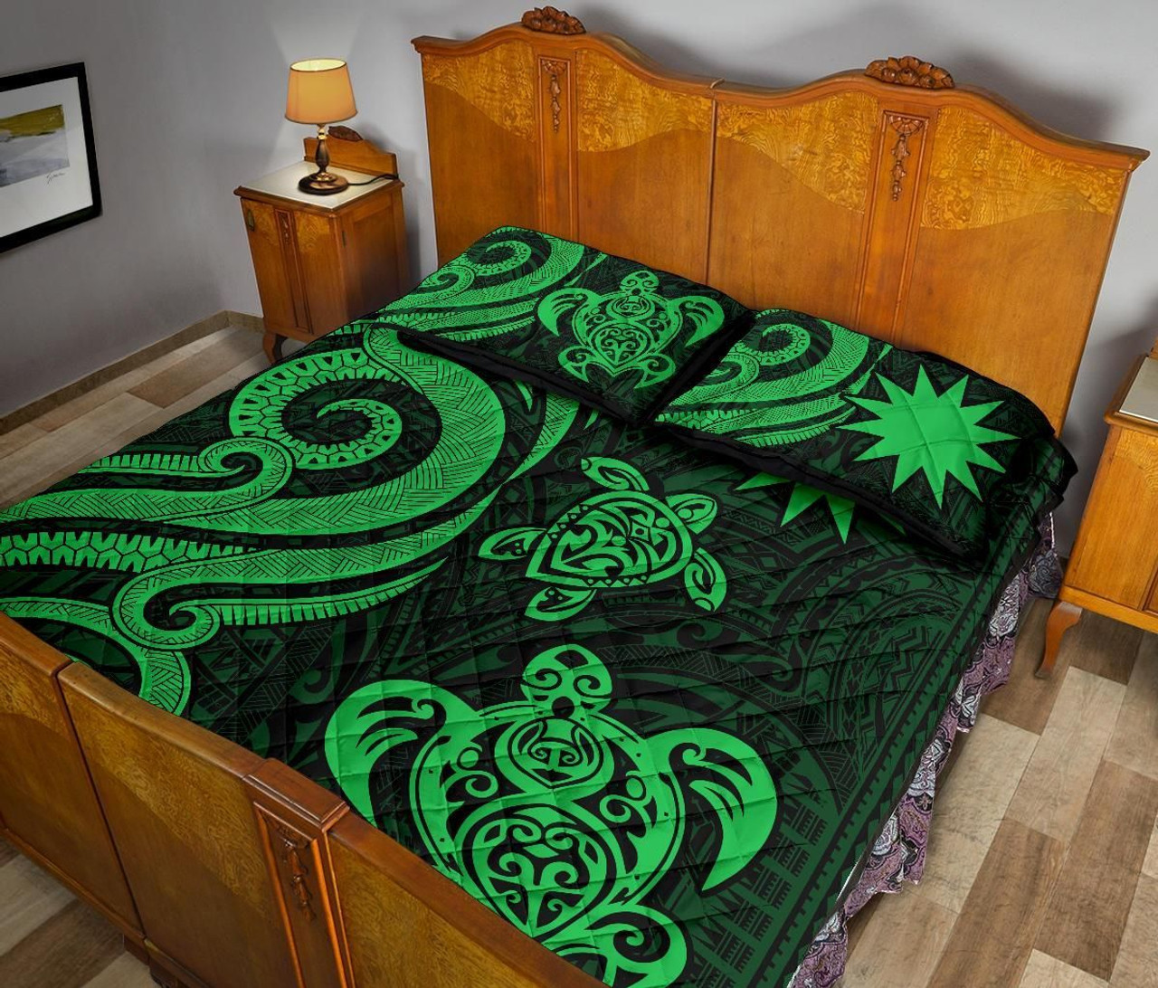 Nauru Quilt Bed Set - Green Tentacle Turtle 4