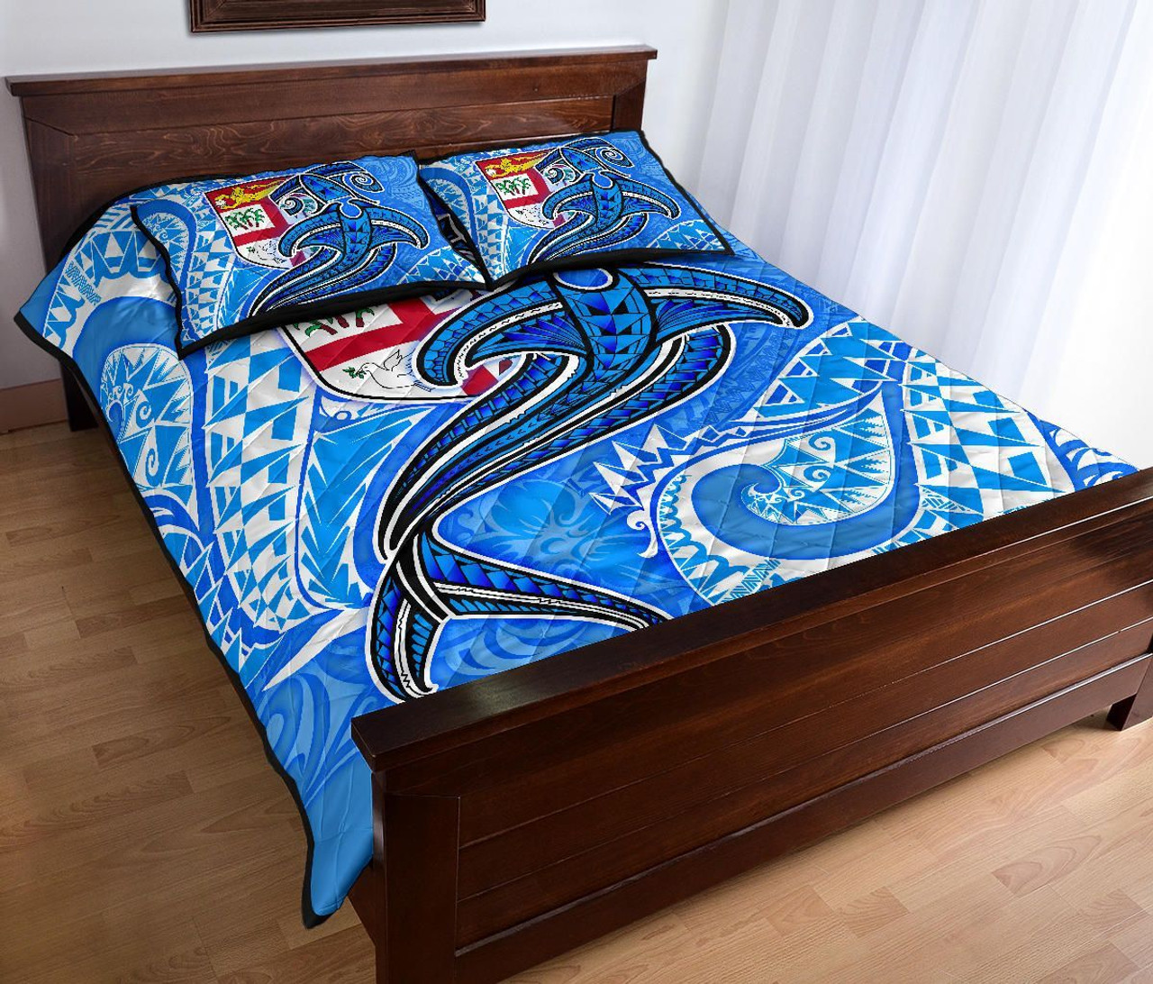 Fiji Quilt Bed Set - Blue Shark Polynesian Tattoo 3