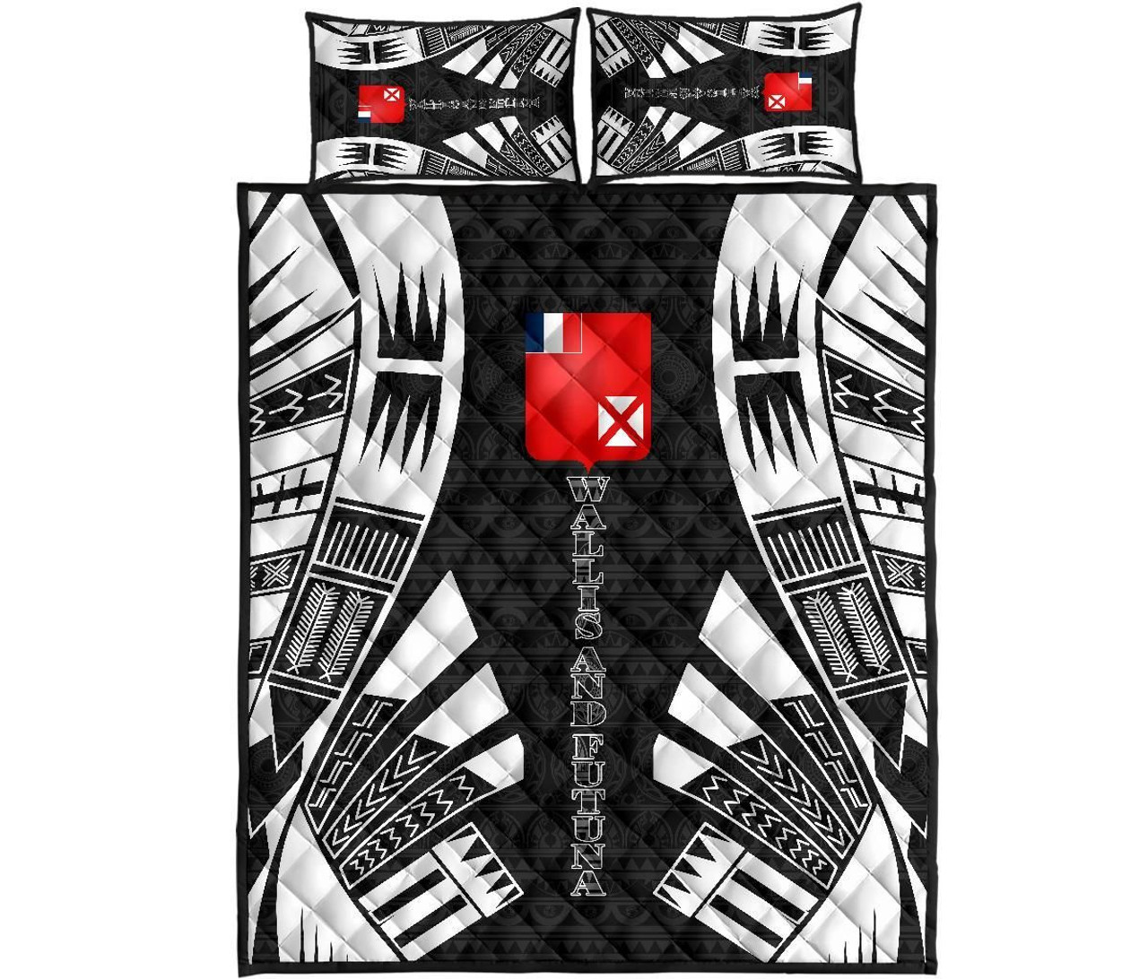 Wallis and Futuna Quilt Bed Set - Wallis and Futuna Coat Of Arms & Polynesian White Tattoo Style 1