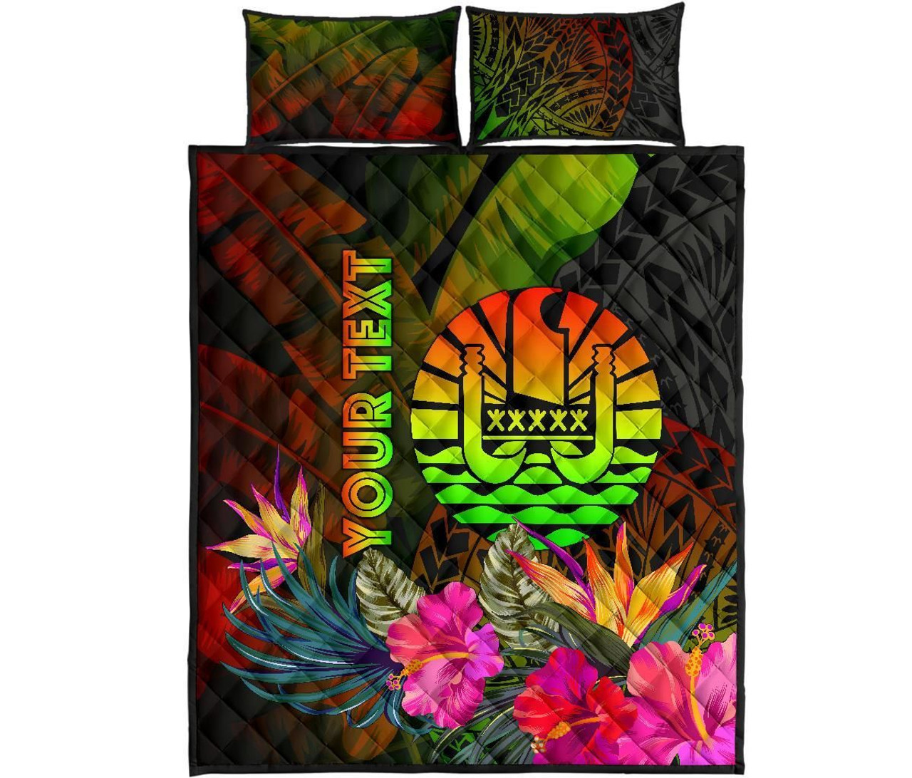 Tahiti Polynesian Personalised Quilt Bed Set - Hibiscus and Banana Leaves 5