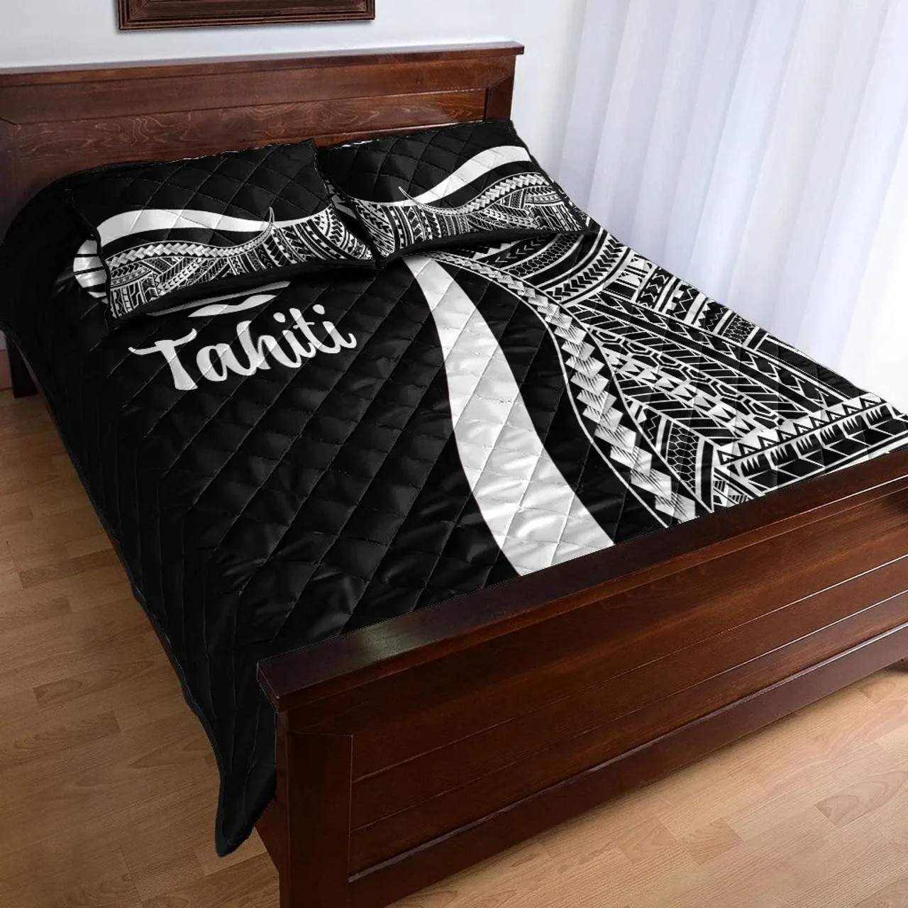 Tahiti Quilt Bet Set - White Polynesian Tentacle Tribal Pattern 3