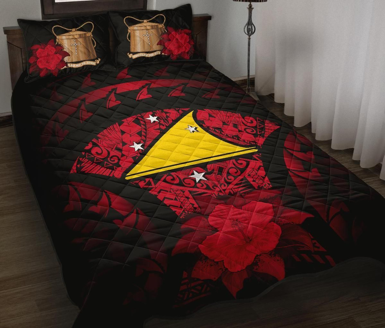 Tokelau Polynesian Quilt Bed Set Hibiscus Red 1