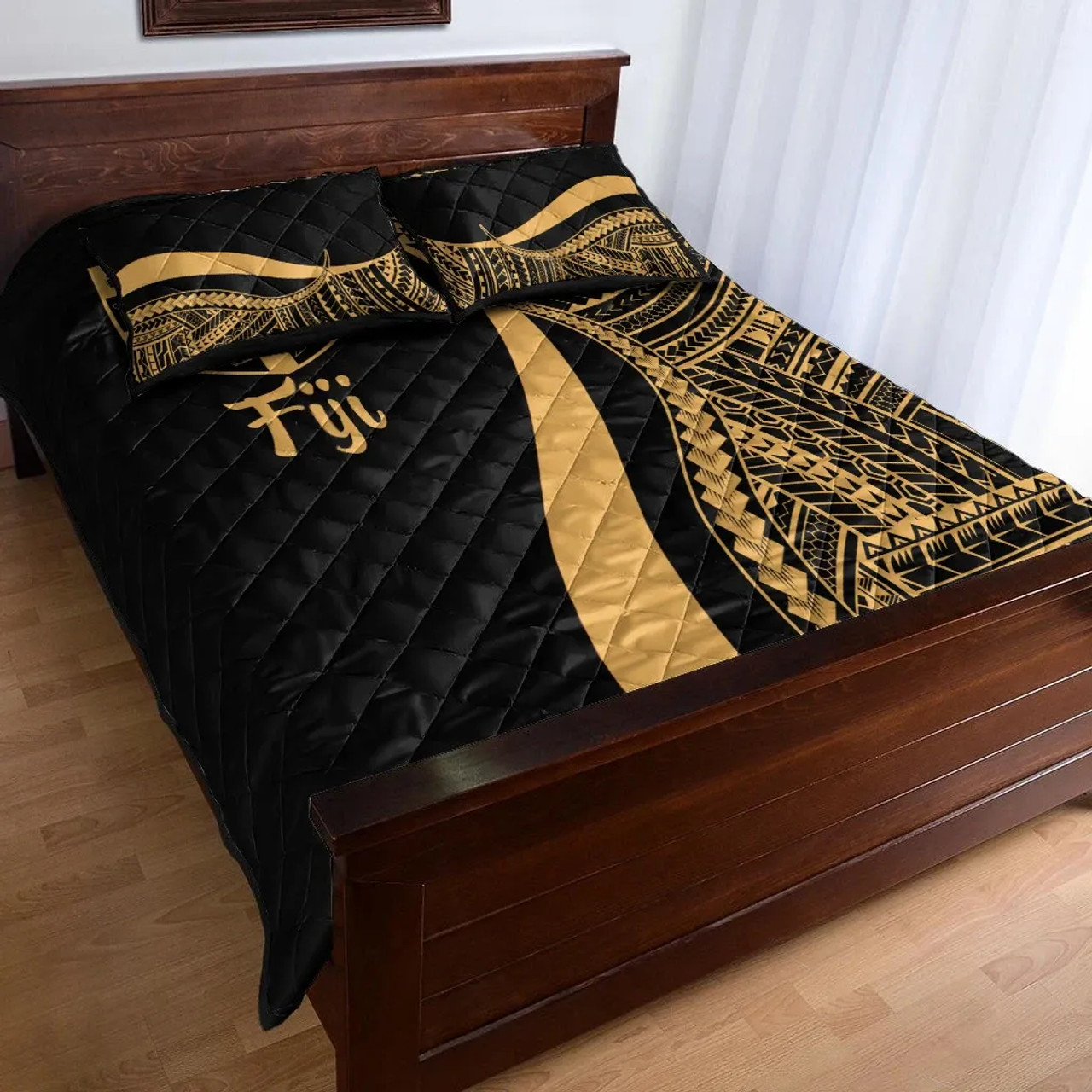 Fiji Quilt Bet Set - Gold Polynesian Tentacle Tribal Pattern 3