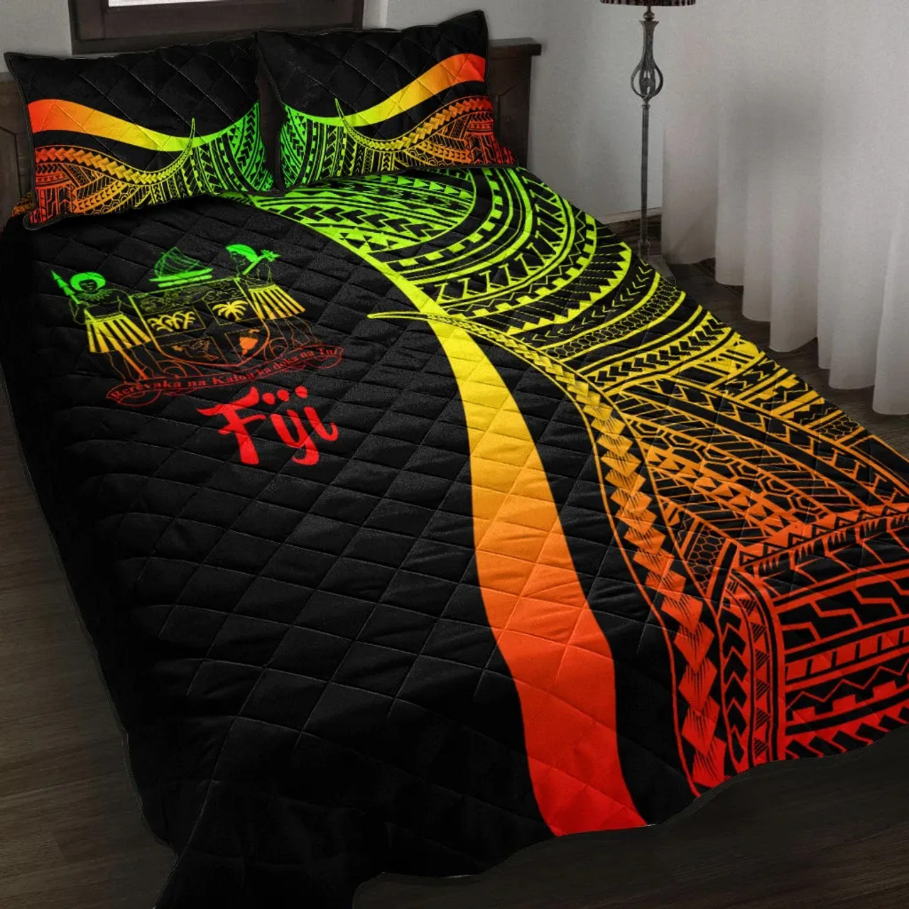 Fiji Quilt Bet Set - Reggae Polynesian Tentacle Tribal Pattern Crest 1