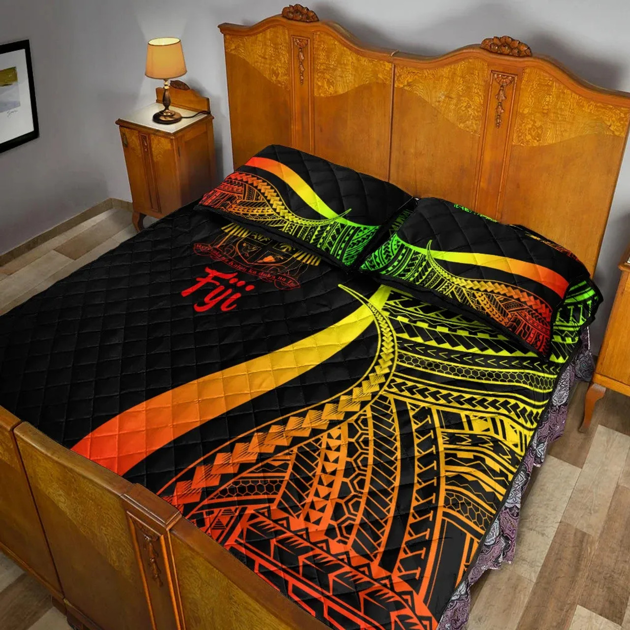 Fiji Quilt Bet Set - Reggae Polynesian Tentacle Tribal Pattern Crest 4