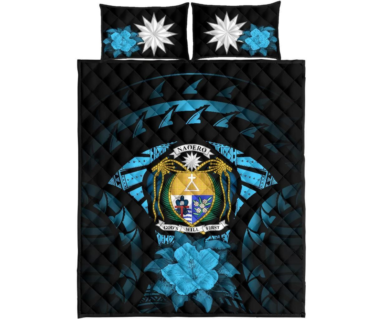 Nauru Polynesian Quilt Bed Set Hibiscus Blue 5