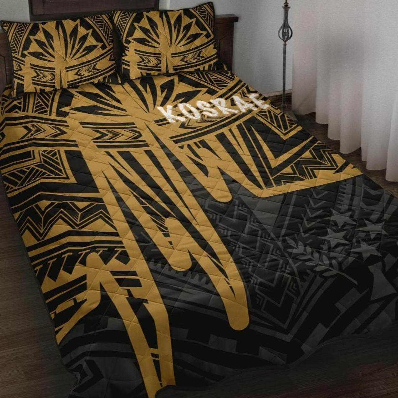 Kosrae Quilt Bed Set - Kosrae Seal In Heartbeat Patterns Style (Gold) 1