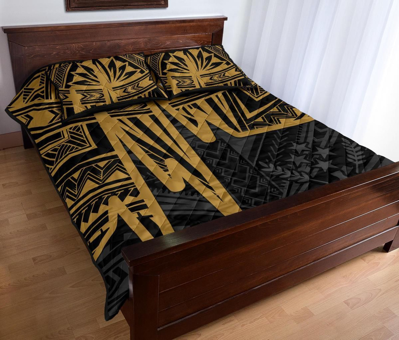Kosrae Quilt Bed Set - Kosrae Seal In Heartbeat Patterns Style (Gold) 3