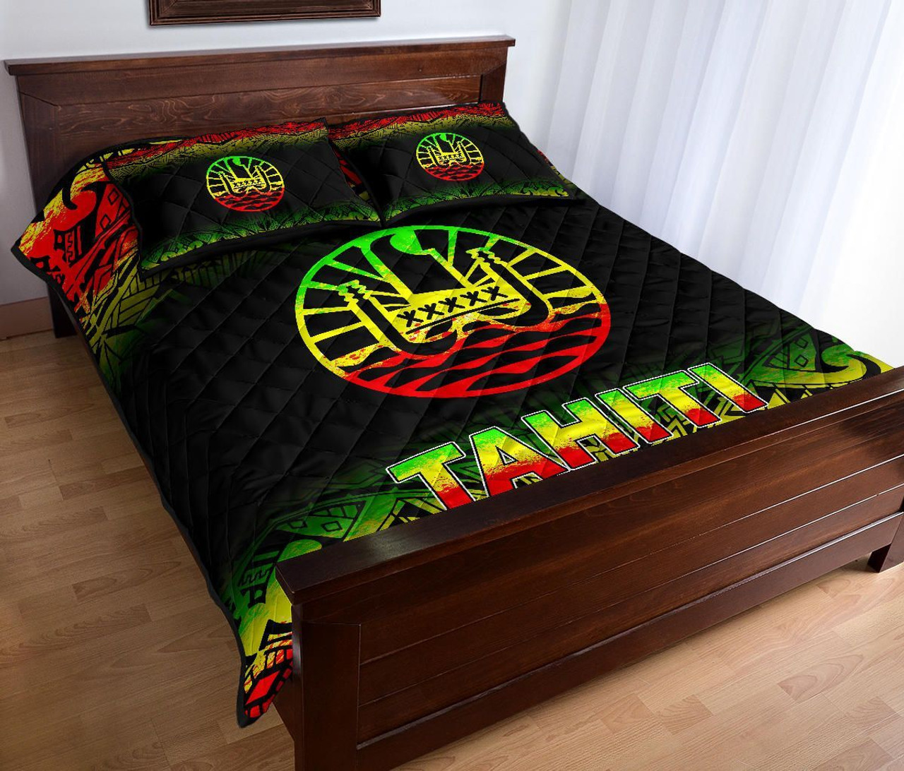 Tahiti Polynesian Quilt Bed Set - Tahiti Flag Reggae Fog Style 4