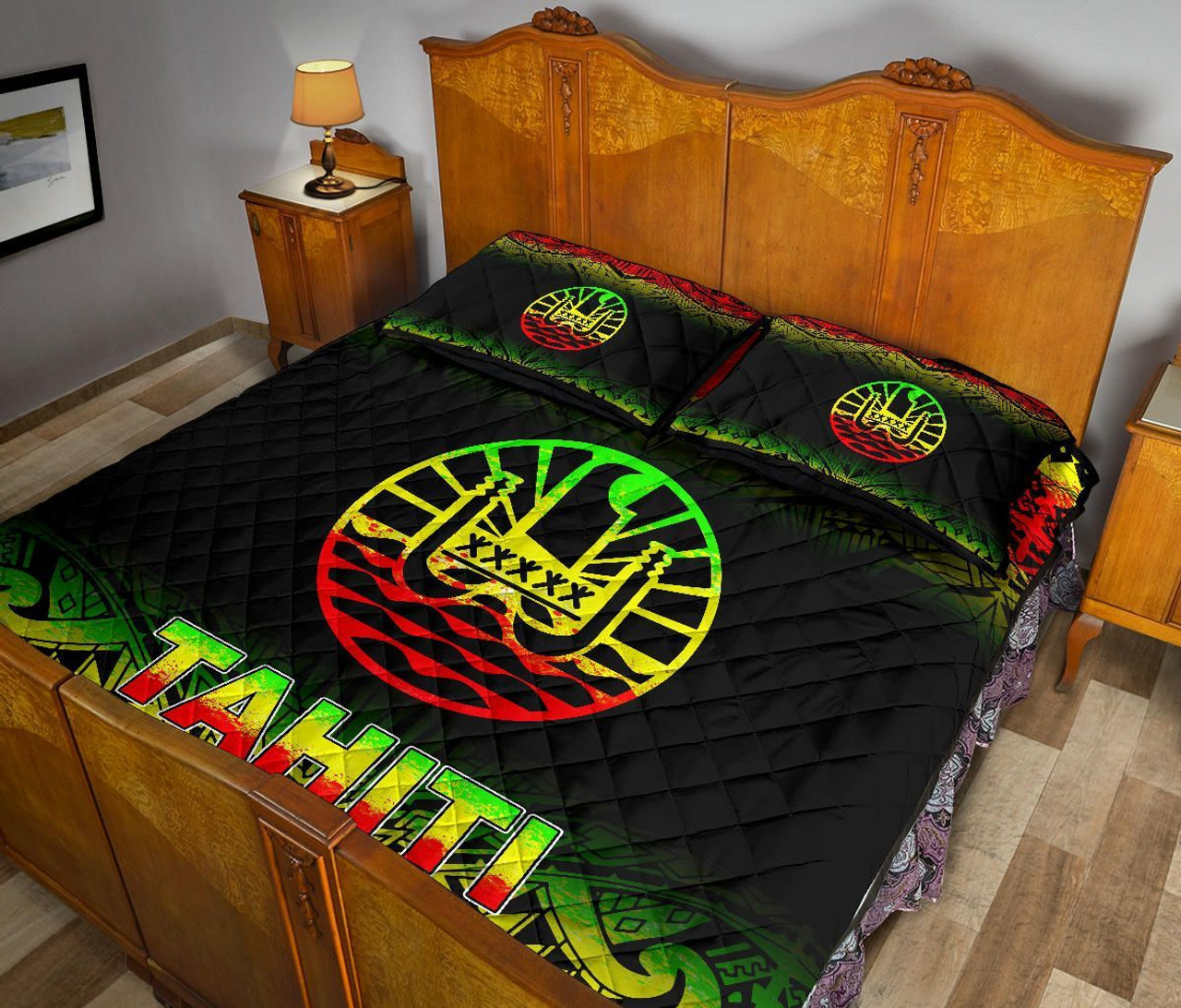 Tahiti Polynesian Quilt Bed Set - Tahiti Flag Reggae Fog Style 5