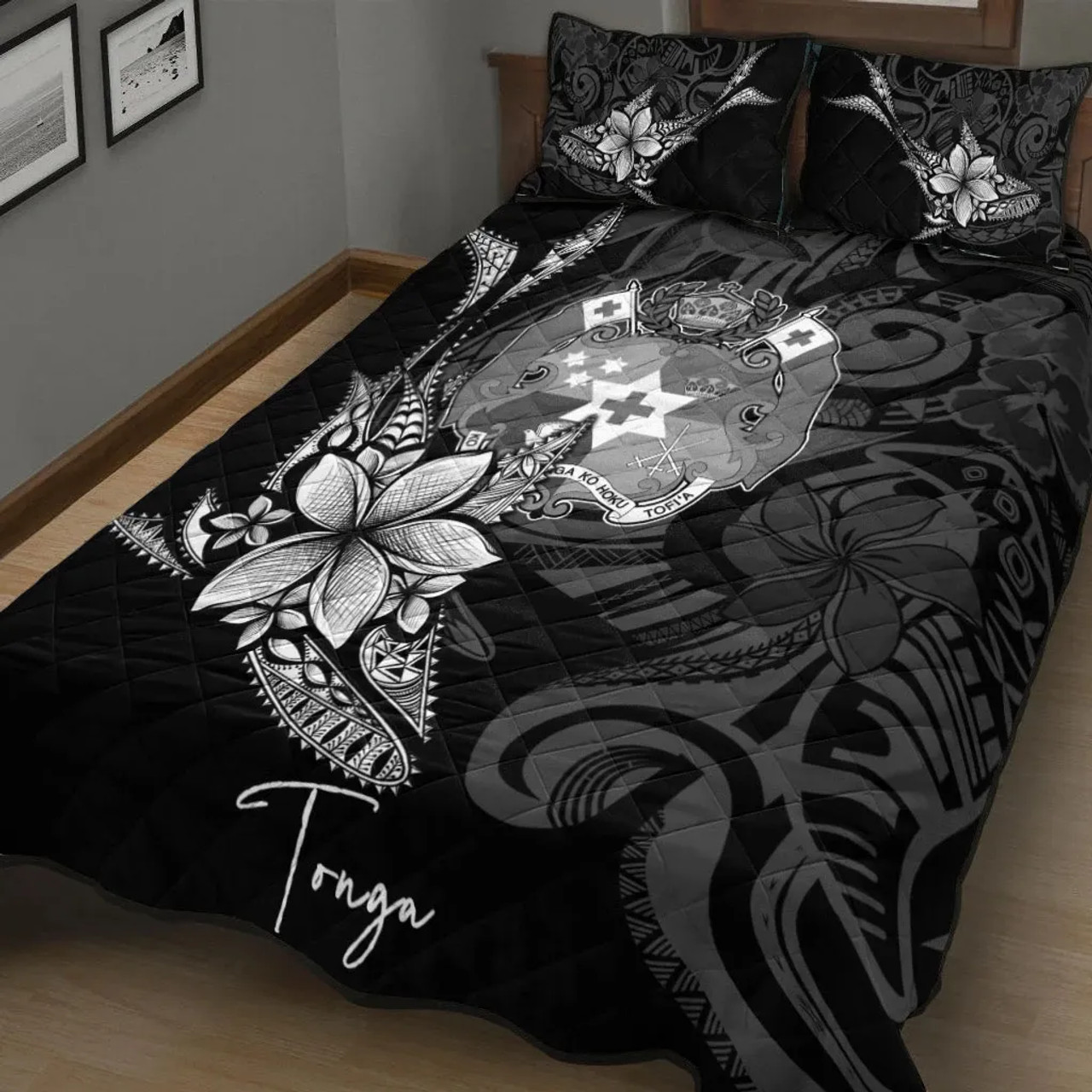 Tonga Quilt Bed Set - Fish With Plumeria Flowers Style 1