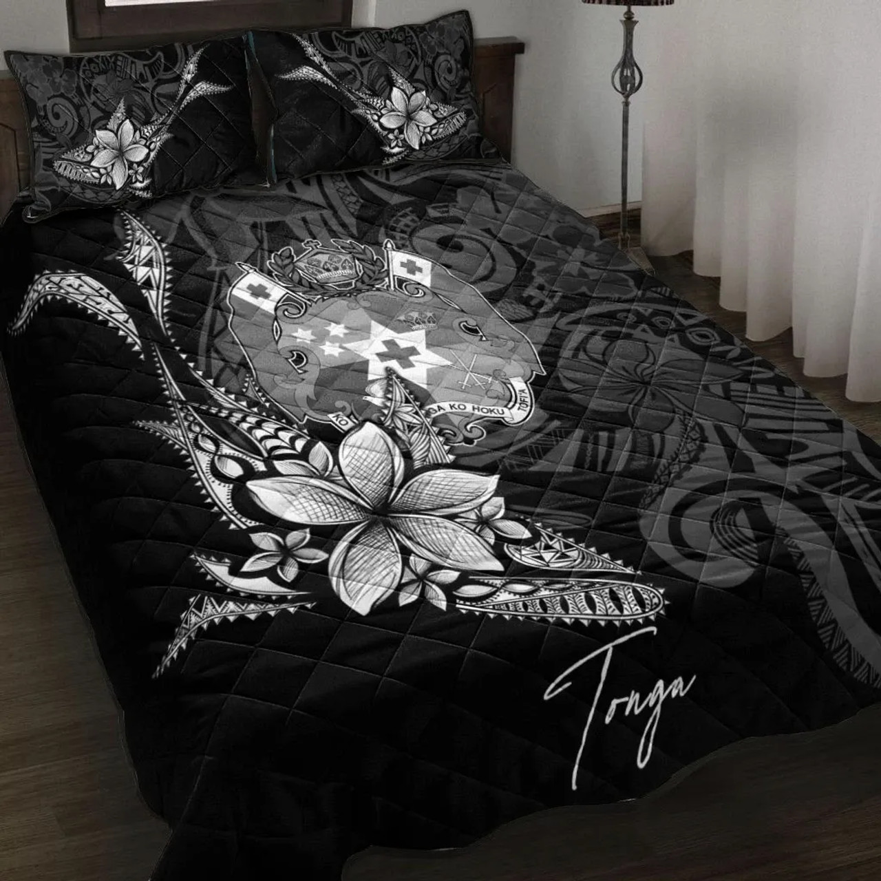 Tonga Quilt Bed Set - Fish With Plumeria Flowers Style 6