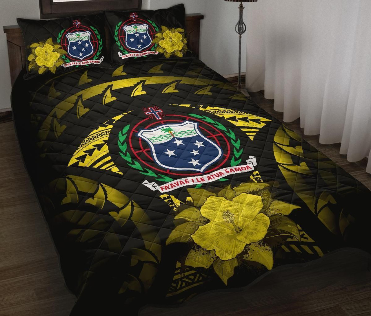 Samoa Polynesian Quilt Bed Set Hibiscus Yellow 1