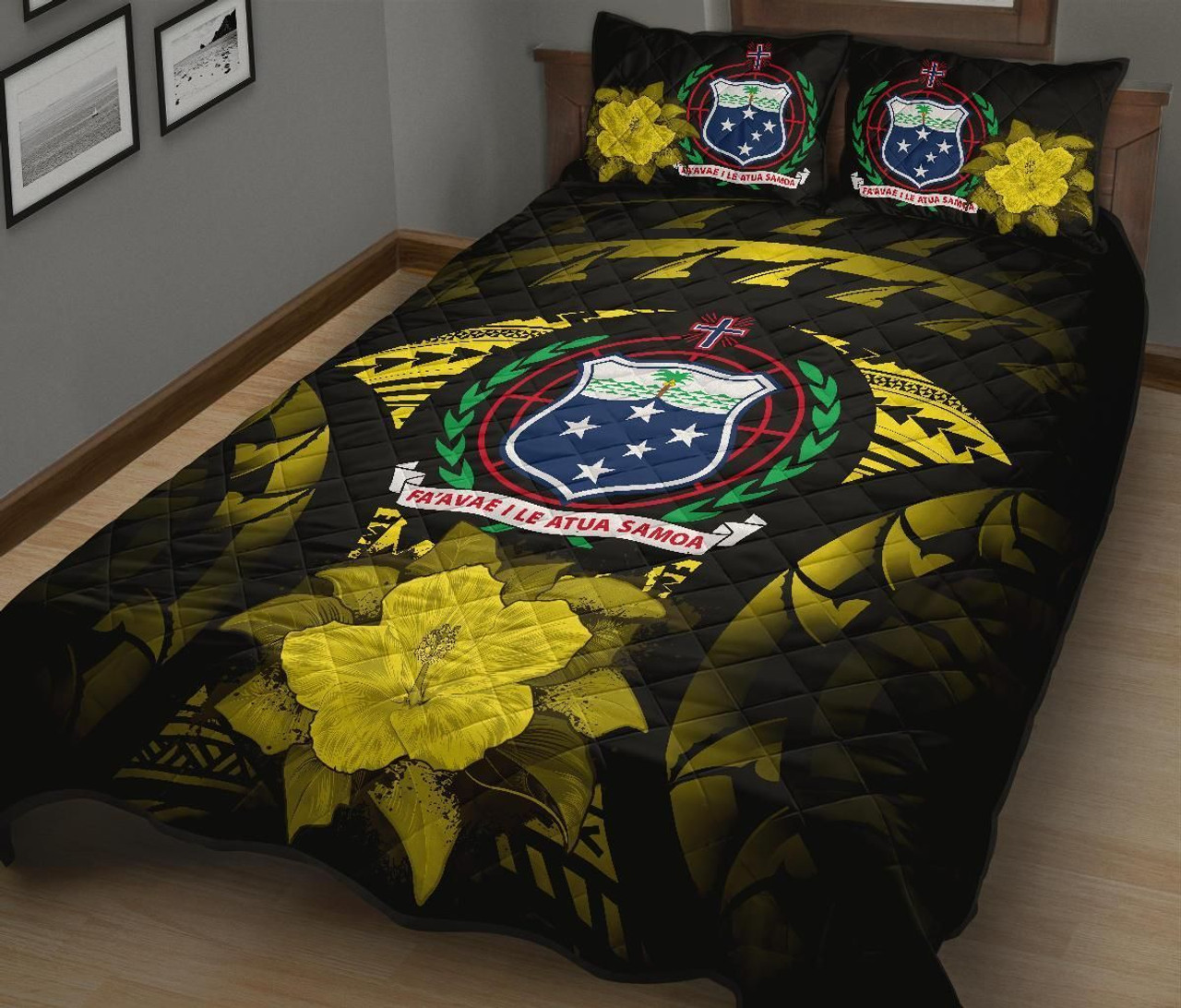 Samoa Polynesian Quilt Bed Set Hibiscus Yellow 2