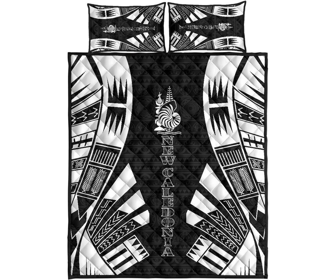 New Caledonia Quilt Bed Set - New Caledonia Coat Of Arms & Polynesian White Tattoo Style 1
