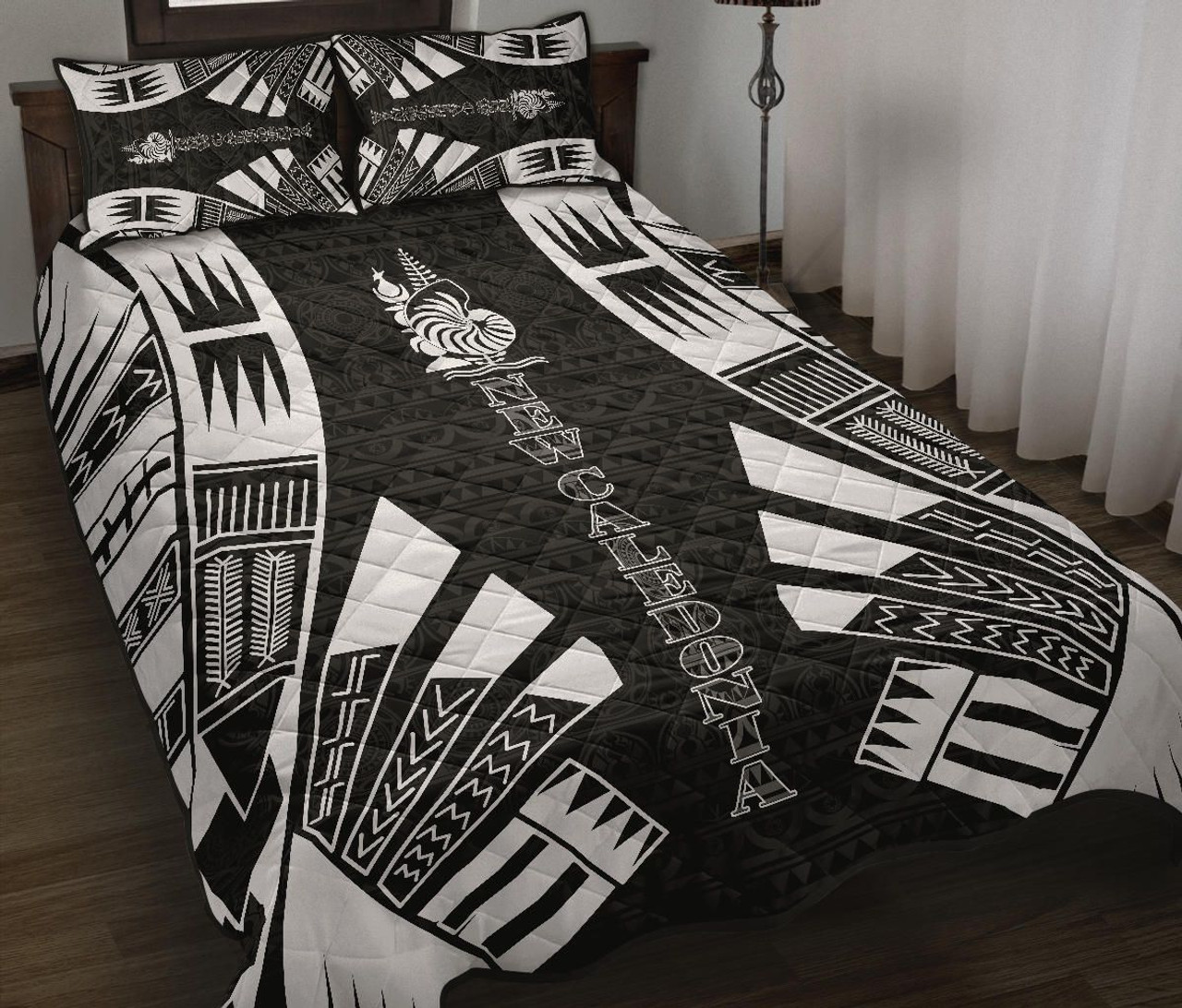 New Caledonia Quilt Bed Set - New Caledonia Coat Of Arms & Polynesian White Tattoo Style 2