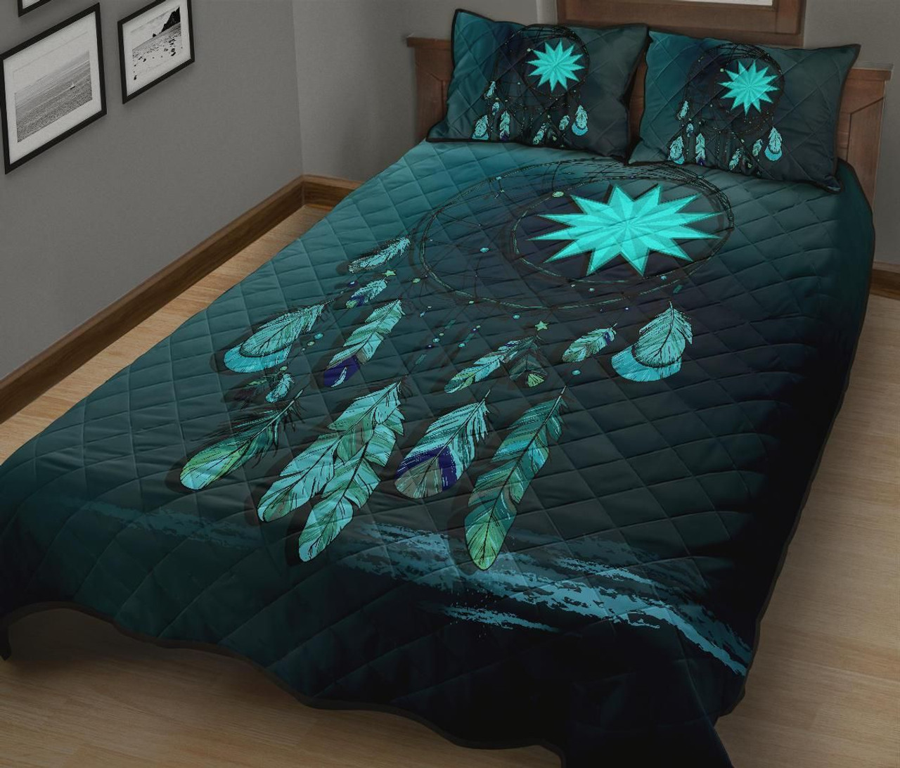 Nauru Polynesian Quilt Bed Set Dreamcatcher Blue 2