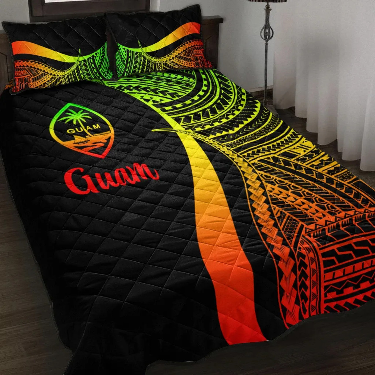 Guam Quilt Bet Set - Reggae Polynesian Tentacle Tribal Pattern 1