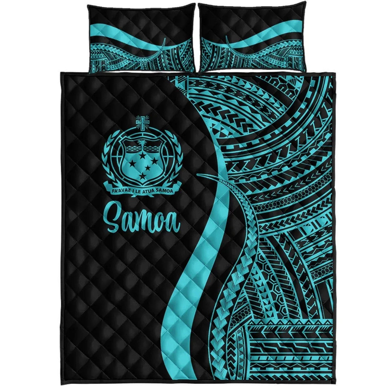 Samoa Quilt Bet Set - Turquoise Polynesian Tentacle Tribal Pattern 5