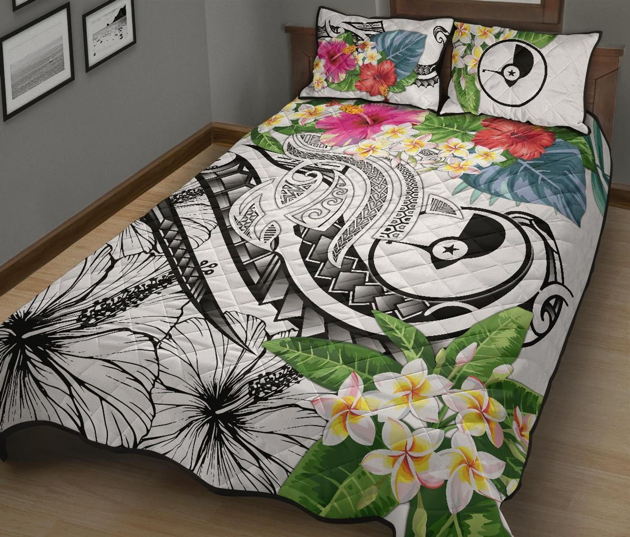 Yap Polynesian Quilt Bed Set - Summer Plumeria (White) 2